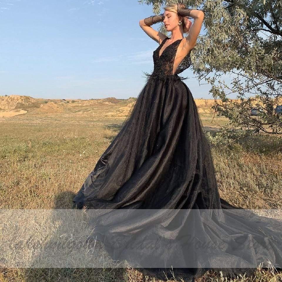 NumberSea Classic Bridal Sexy Gothic Black Wedding Dress