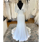 NumberSea Classic Satin Wedding Dresses 2025 Beach V-Neck Backless Short Sleeves Bridal Gown Robe De Mariée