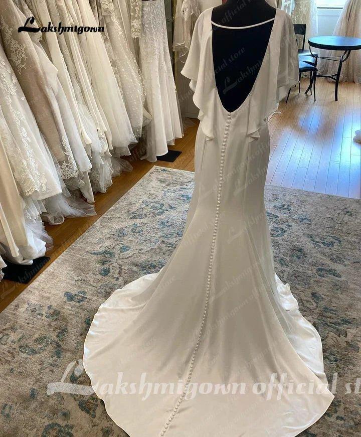 NumberSea Classic Satin Wedding Dresses 2025 Beach V-Neck Backless Short Sleeves Bridal Gown Robe De Mariée