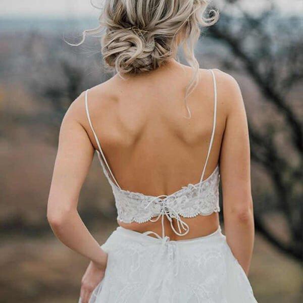 NumberSea Crop Top Lace Two Piece Boho Spaghetti Straps Wedding Dresses