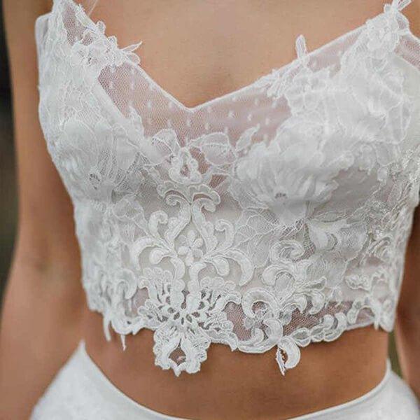 NumberSea Crop Top Lace Two Piece Boho Spaghetti Straps Wedding Dresses