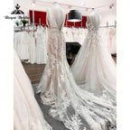 NumberSea Deep V Neck Blush Pink Lace Appliques Boho Mermaid/Trumpet Wedding Dress for Women 2025 Luxury Vestido Civil robe mariée sirene