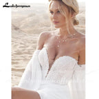 NumberSea Deep V Neck Lace Chiffon lantern Sleeve Wedding Dresses