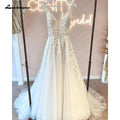 NumberSea Deep V Neck Lace Floral Sleeveless Boho Wedding Dress Beach Open Back 2025 Vestido de Noiva Bridal Gowns for Women