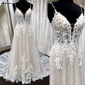 NumberSea Deep V Neck Lace Floral Wedding Dress for Women 2024 Bridal Gown Champagne Backless Spaghetti Straps abito da sposa