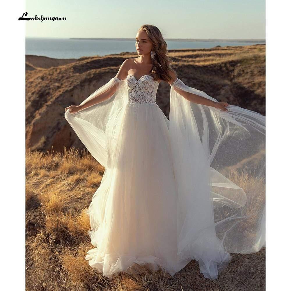 NumberSea Deep V Neck Lace Sexy Tulle Sleeveless Boho Wedding Dresses