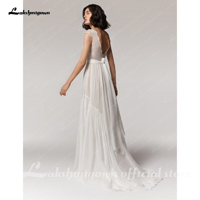 NumberSea Deep V-neck Sexy Beach Wedding Dress Summer 2021 Vestito da Donna V Neck Sexy Bohemian Bridal Dress Backless