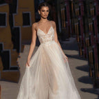 NumberSea Eightree Beach Wedding Dress Boho vestido de noiva Bohemian Lace Bridal Dress Backless Spaghetti Straps V Neck Wedding Gowns