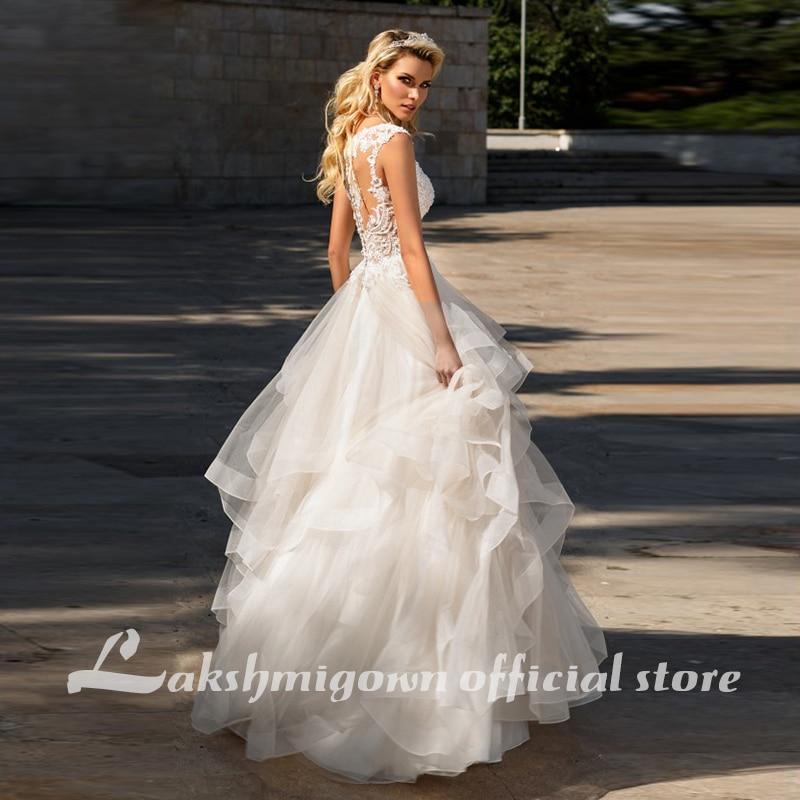 NumberSea Elegant A-Line Ruffles Beach Champagne Wedding Dresses Deep V neck