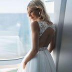 NumberSea Elegant A-Line Tea Length Wedding Dresses Jersey Pleat V-Neck Appliques Sleeveless Backless Bridal Gowns Vestido De Novia
