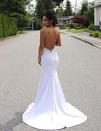 NumberSea Elegant Backless Mermaid Lace V-neck Long Wedding Dresses with Appliques, MW135