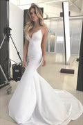 NumberSea Elegant Backless Mermaid Lace V-neck Long Wedding Dresses with Appliques, MW135