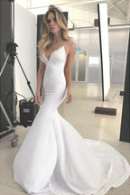 NumberSea Elegant Backless Mermaid Lace V-neck Long Wedding Dresses with Appliques, MW135