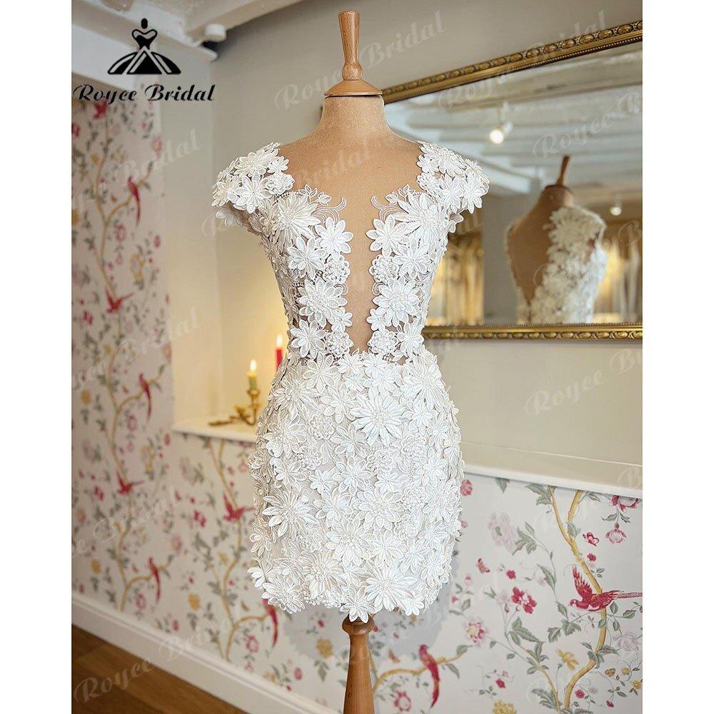 NumberSea Elegant Cap Sleeve Two Pieces Lace Floral Plunging Wedding Dress with Detachable Skirt Bridal reception Gown robe de soirée