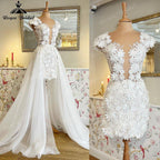 NumberSea Elegant Cap Sleeve Two Pieces Lace Floral Plunging Wedding Dress with Detachable Skirt Bridal reception Gown robe de soirée