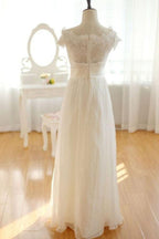 NumberSea Elegant Ivory Chiffon Lace Long Wedding Dresses, Pretty Bridal Gown, MW137