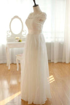 NumberSea Elegant Ivory Chiffon Lace Long Wedding Dresses, Pretty Bridal Gown, MW137