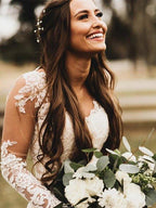 NumberSea Elegant Mermaid Wedding Dresses Long Sleeves V-neck Lace Bridal Gowns,MW467