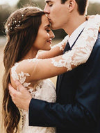 NumberSea Elegant Mermaid Wedding Dresses Long Sleeves V-neck Lace Bridal Gowns,MW467