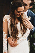 NumberSea Elegant Mermaid Wedding Dresses Long Sleeves V-neck Lace Bridal Gowns,MW467
