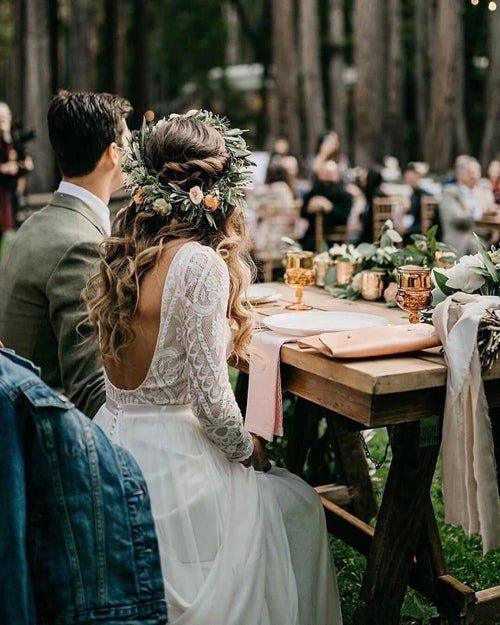 NumberSea Elegant Scoop Long Sleeve Chiffon Wedding Dresses with Lace Backless Ivory Bridal Dresses,MW482