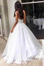 NumberSea Elegant Spaghetti Straps Backless Lace Top Wedding Dress with Sweep Train, MW136