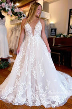 NumberSea Elegant Tulle A-line Wedding Dresses With Lace Appliques, Bridal Gown, MW929