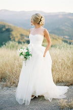 NumberSea Elegant White Tulle High Neck Floor Length Wedding Dresses, Bridal Gowns, MB144