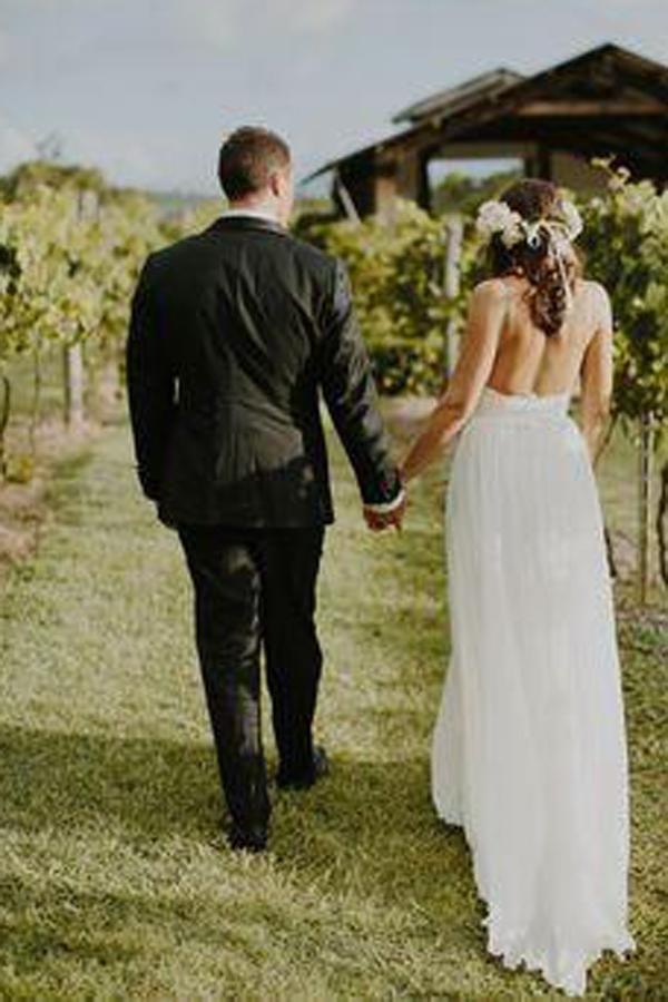 NumberSea Fabulous Chiffon Cheap Spaghetti Straps Wedding Dresses with Short Train, MW130