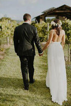 NumberSea Fabulous Chiffon Cheap Spaghetti Straps Wedding Dresses with Short Train, MW130