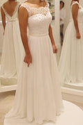 NumberSea Fabulous Chiffon Lace Cap Sleeve Beach Wedding Dresses, Cheap Bridal Dresses, MW101