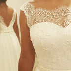 NumberSea Fabulous Chiffon Lace Cap Sleeve Beach Wedding Dresses, Cheap Bridal Dresses, MW101