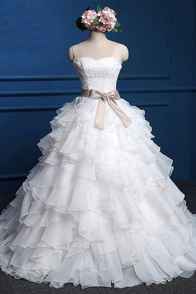 NumberSea Fabulous Cute Chiffon Sweetheart Top Lace Wedding Dresses, Bridal Gown, MW109
