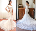 NumberSea Fabulous Mermaid Half Sleeve Off Shoulder Wedding Dresses, Affordable Bridal Dress, MW149