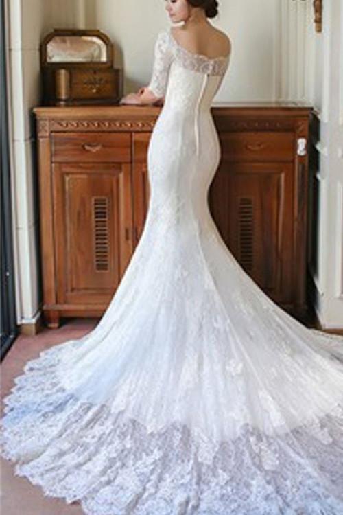NumberSea Fabulous Mermaid Half Sleeve Off Shoulder Wedding Dresses, Affordable Bridal Dress, MW149