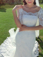 NumberSea Fabulous Mermaid Half Sleeve Off Shoulder Wedding Dresses, Affordable Bridal Dress, MW149