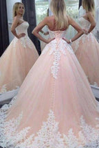 NumberSea Fabulous Pink A-line Sweetheart Long Wedding Dress with Appliques, MW220