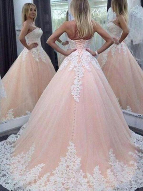 NumberSea Fabulous Pink A-line Sweetheart Long Wedding Dress with Appliques, MW220