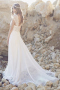 NumberSea Fabulous Tulle Cap Sleeves Long Beach Wedding Dress with Lace, MW146