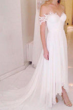 NumberSea Fabulous Tulle Lace Simple Off Shoulder Wedding Dress, Lace Bridal Dresses, MW151