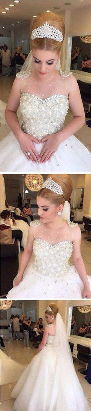 NumberSea Fabulous Tulle Wedding Dresses with Luxury Rhinestone Illusion Beading, MW207