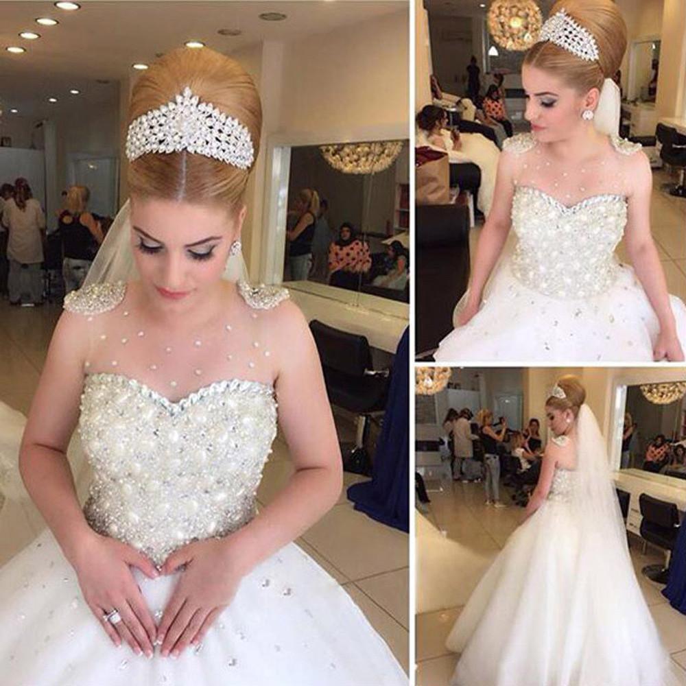NumberSea Fabulous Tulle Wedding Dresses with Luxury Rhinestone Illusion Beading, MW207
