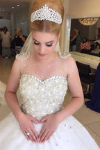 NumberSea Fabulous Tulle Wedding Dresses with Luxury Rhinestone Illusion Beading, MW207