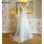 NumberSea Floral Beach Fairy Wedding Dresses with Cape 2025 Backless Wedding Gowns vestido de noiva princesa