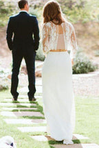 NumberSea Flowy Boho Lace Two Piece Mermaid Chiffon Skirt Wedding Dresses