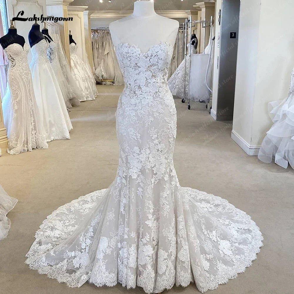 NumberSea Full Lace Mermaid Wedding Dresses For Women Vestido De Novia 2025 Sweetheart Boho Bridal Gowns Open Back