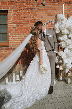 NumberSea Gorgeous A-line Off-the-Shoulder 3D Flowers Beach Wedding Dresses, MW856