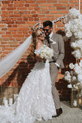 NumberSea Gorgeous A-line Off-the-Shoulder 3D Flowers Beach Wedding Dresses, MW856