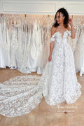NumberSea Gorgeous A-line Off-the-Shoulder Wedding Dresses With Lace Appliques, MW954