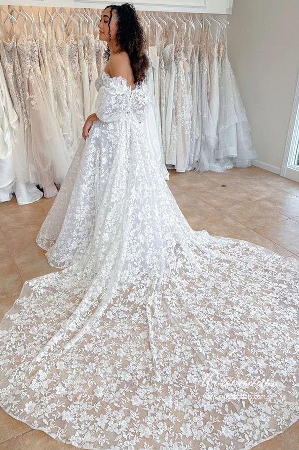 NumberSea Gorgeous A-line Off-the-Shoulder Wedding Dresses With Lace Appliques, MW954